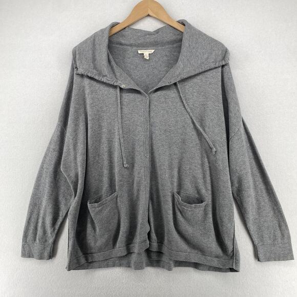 EILEEN FISHER Sweater L Organic Cotton Snap Front Cardigan Oversized Gray - Picture 1 of 13